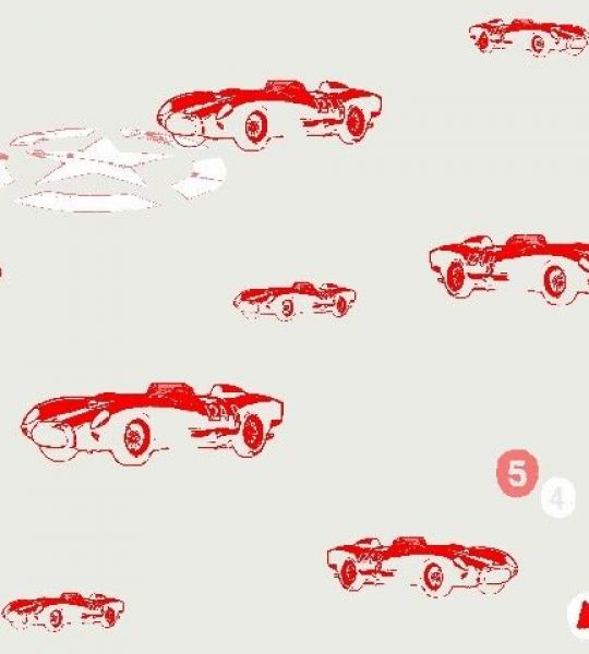 stenska tapeta - rdeči avtomobili na beli podlagi