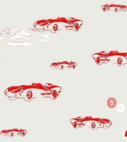 stenska tapeta - rdeči avtomobili na beli podlagi